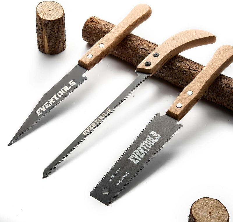 Evertools 3-Piece Japanese Pull Saw Set - 6" Double Edge & Flush Cut & 11" Pruning Saw | Razor Sharp SK5 Steel | for Woodworking, Carpentry, Garden Trimming - Image 1